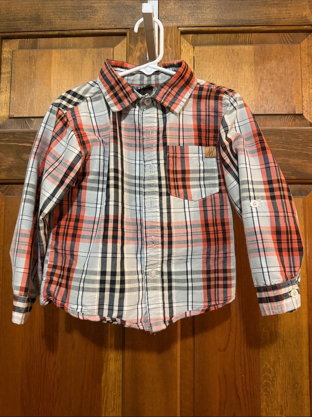 Children's Plaid Button-Up Shirt - Red & White